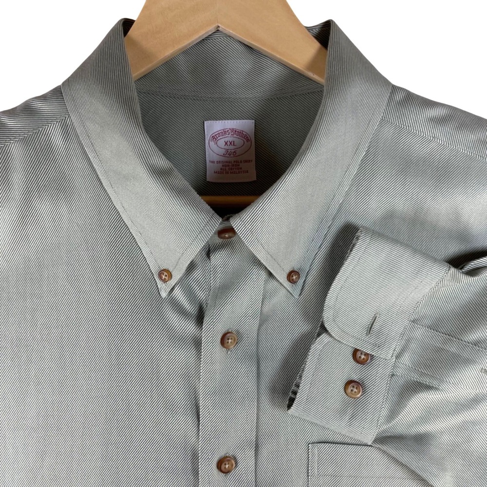 Brooks Brothers 346 All Cotton Button Down Polo Shirt XXL Sage Green Twill Weave